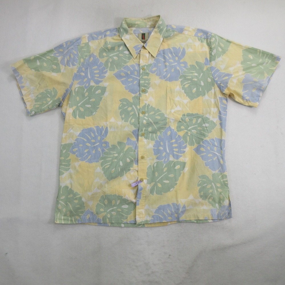 Tori Richard Shirt XL Aloha Hawaiian Monstera Leaf Print Short Sleeve Cotton USA